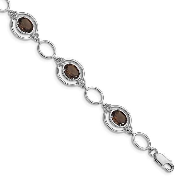 Kazi Luxury Sterling Silver Rhodium-plated Smoky Quartz Open Link Bracelet